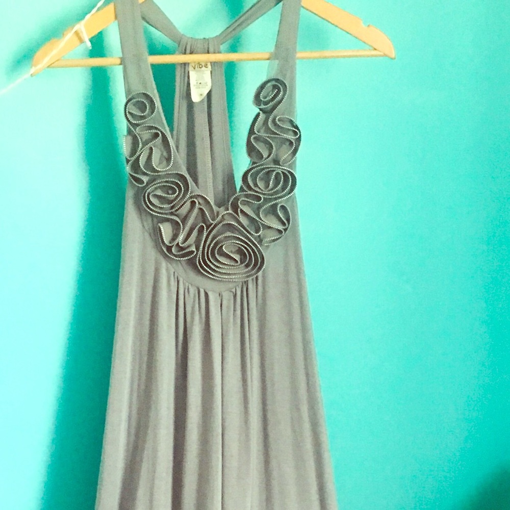 N/WOT Vibe Long Gray Maxi Dress with Zipper Flower